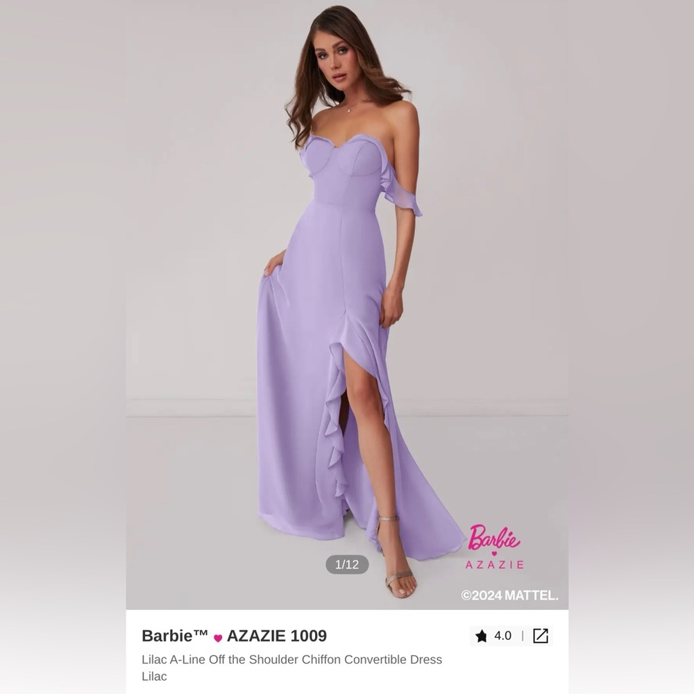 BARBIE™ Azazie 1009 Lilac Off-Shoulder Gown